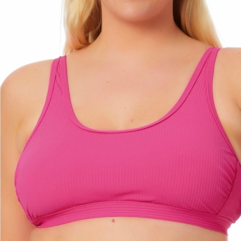 California Waves Plus Size Ribbed scoop bralette Bikini Top Fuschia Size 22/24